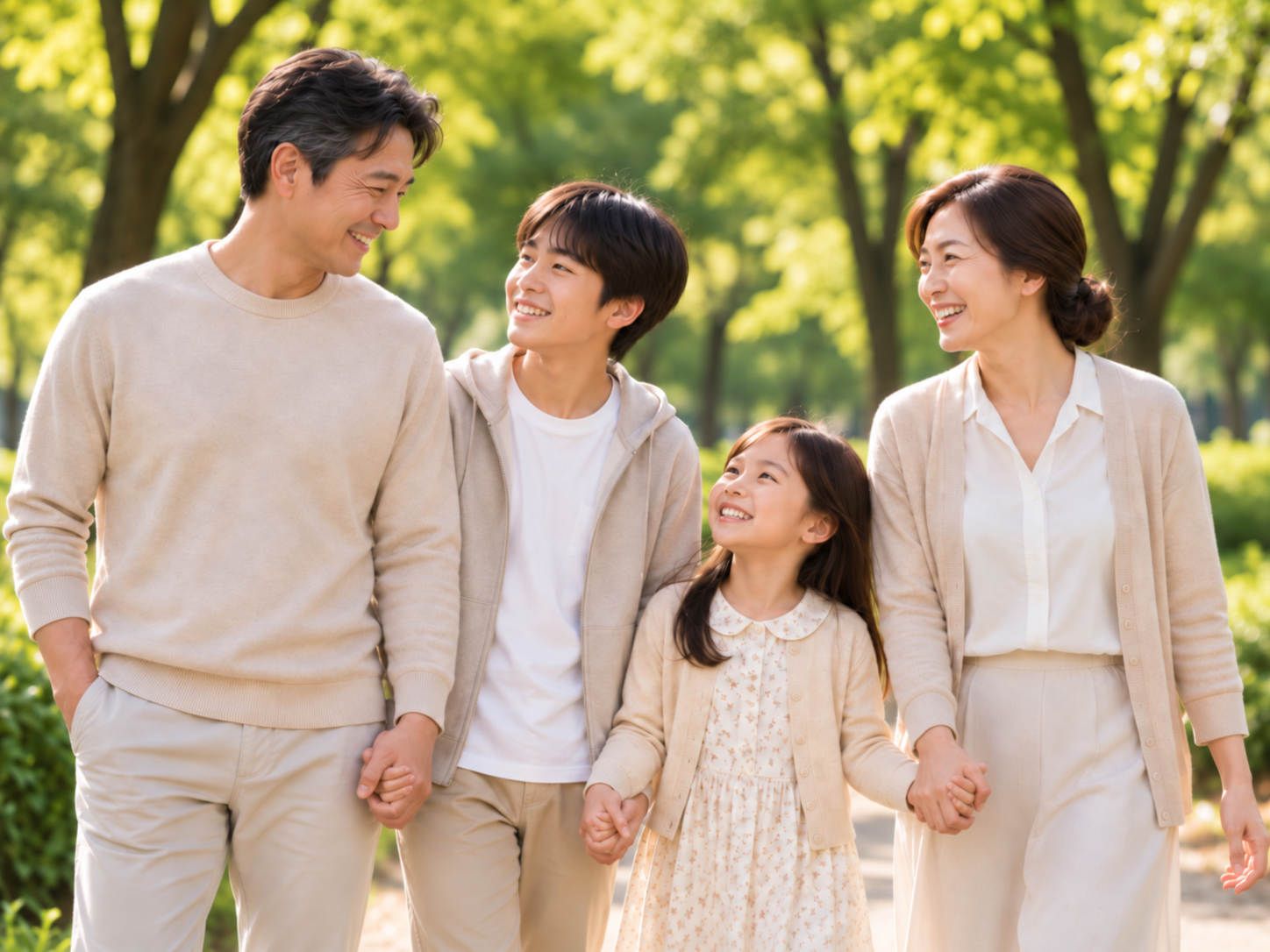 공원에서 산책하는 중장년 부부